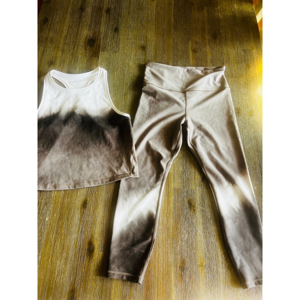 Athleta Elation M Tight Leggings Crop Tank Set Brown Ombre Mountain Print M
